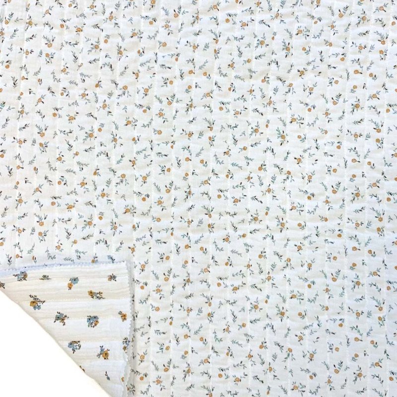 Printed Quilted Double Gauze HOPE 1J / JANET 1J White / Blue Multicolored